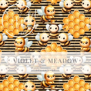 Cute Spring Honey Bees | Seamless Pattern | Instant Download | Printable Digital Paper | Bee | Sublimation | Repeating Pattern | Flower