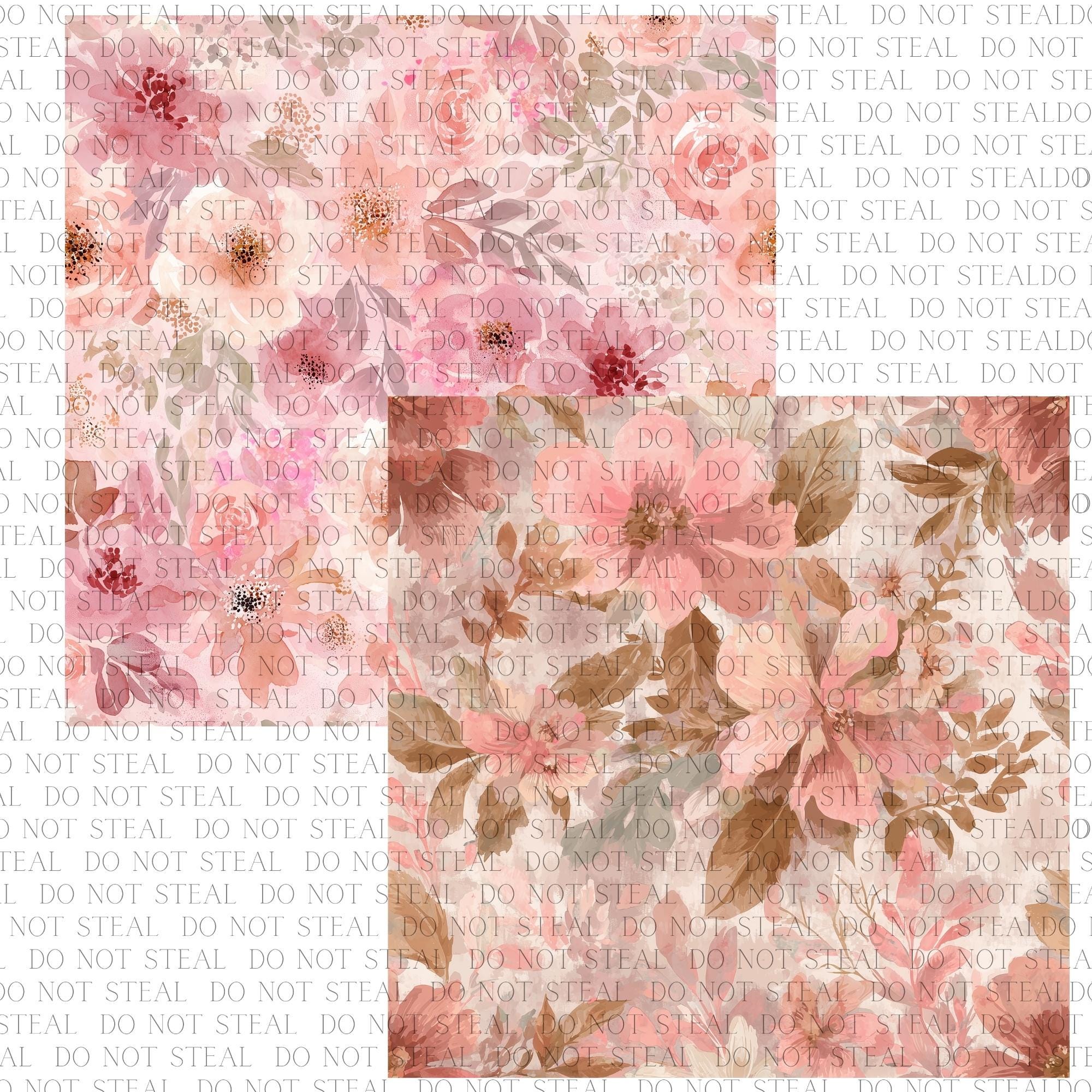 Blush Pink Floral Digital Paper Pack | Soft Watercolor Seamless Pattern ...