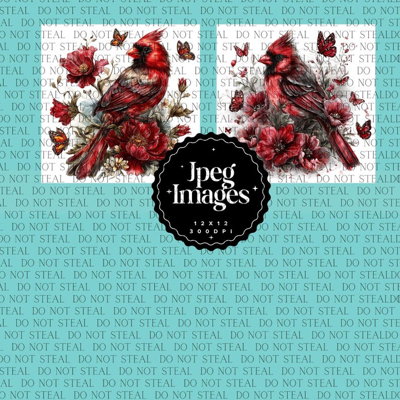 Red Cardinal Bird Watercolor Clipart Bundle, Antique Bird Graphics ...