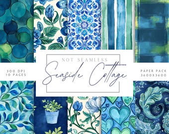 Seaside Paper Pack | Floral Pattern | Spring flowers Digital Download | Printable Scrapbook Paper | Ocean Papers | Cottage Paper Pack