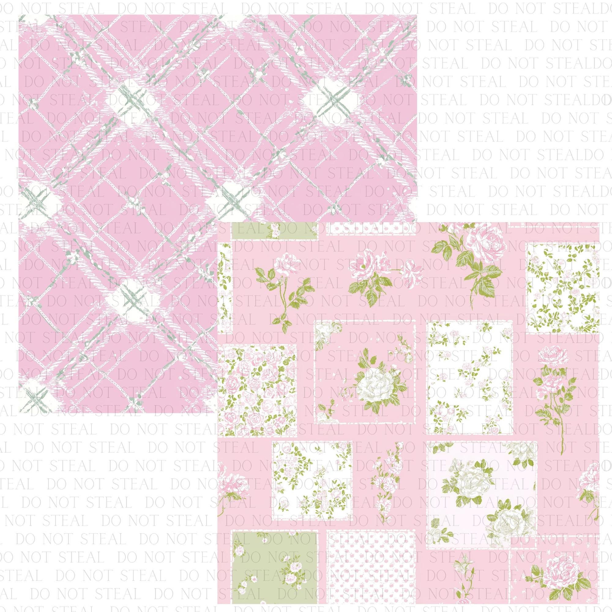 Pink Floral Digital Paper Pack | Shabby Chic Rose Seamless Patterns ...