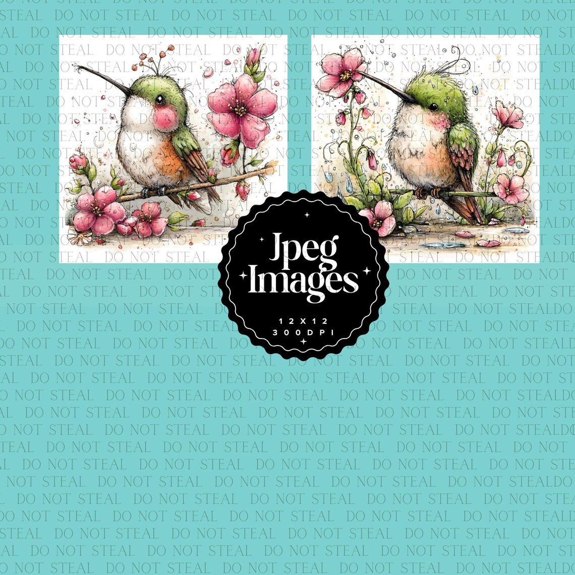 Whimsy Hummingbird Whimsical Hummingbird Clipart Bundle | Soft Floral Garden Bird Art JPG ...