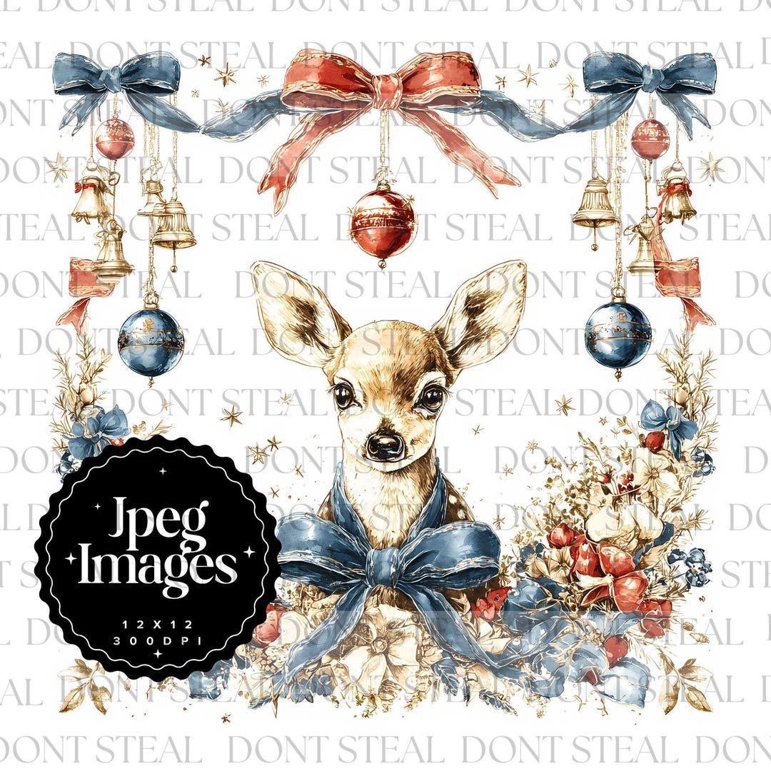 Christmas Deer Clipart Set, Watercolor Reindeer JPEG Bundle, Elegant ...