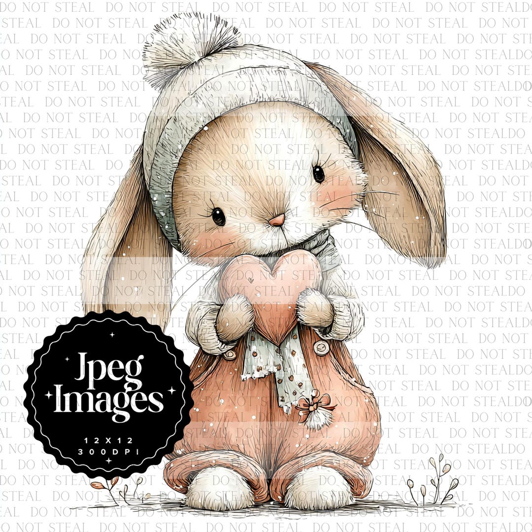 Whimsical Bunny Clipart Bundle | Cute Boho Quirky Rabbit Art JPG | Big ...