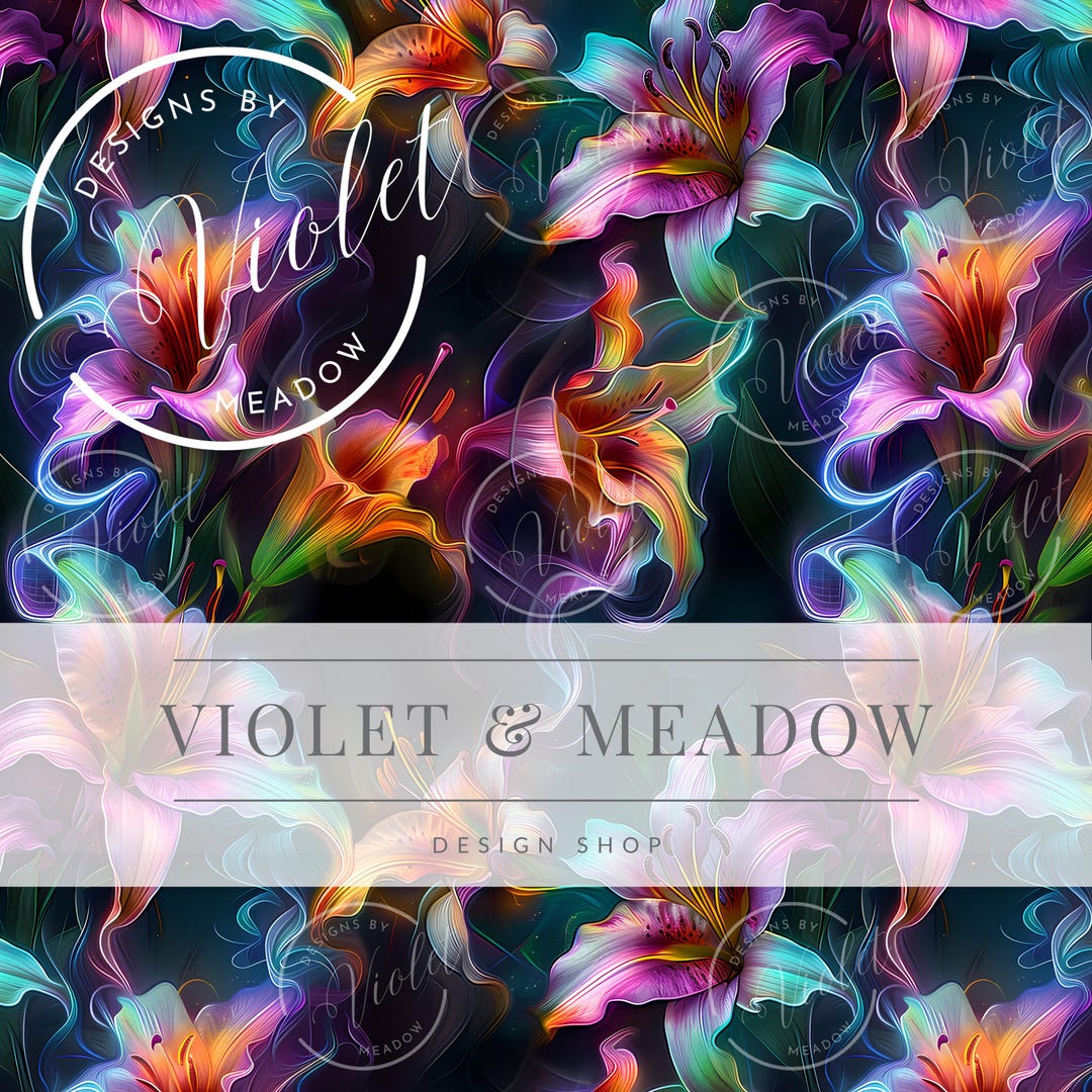 Neon Lilly Flowers Fabric Pattern | Cute Seamless Repeat Pattern ...