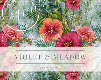 Seamless Wildflower Floral Pattern, Botanical Watercolor Paper, Cottagecore Digital Background