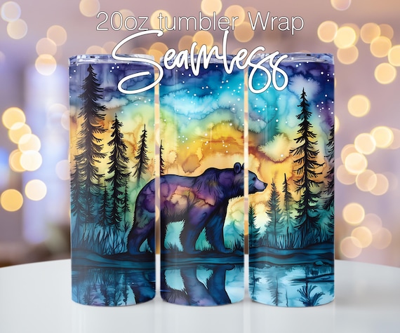 Bear 20oz Skinny Tumbler Sublimation Wrap, Stained glass Bear Digital Download, Outdoor Tumbler Wrap  300 DPI Seamless Design