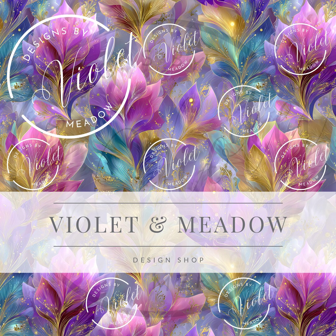 Seamless Floral Digital Paper – Purple Pink Blue Gold Botanical Pattern ...