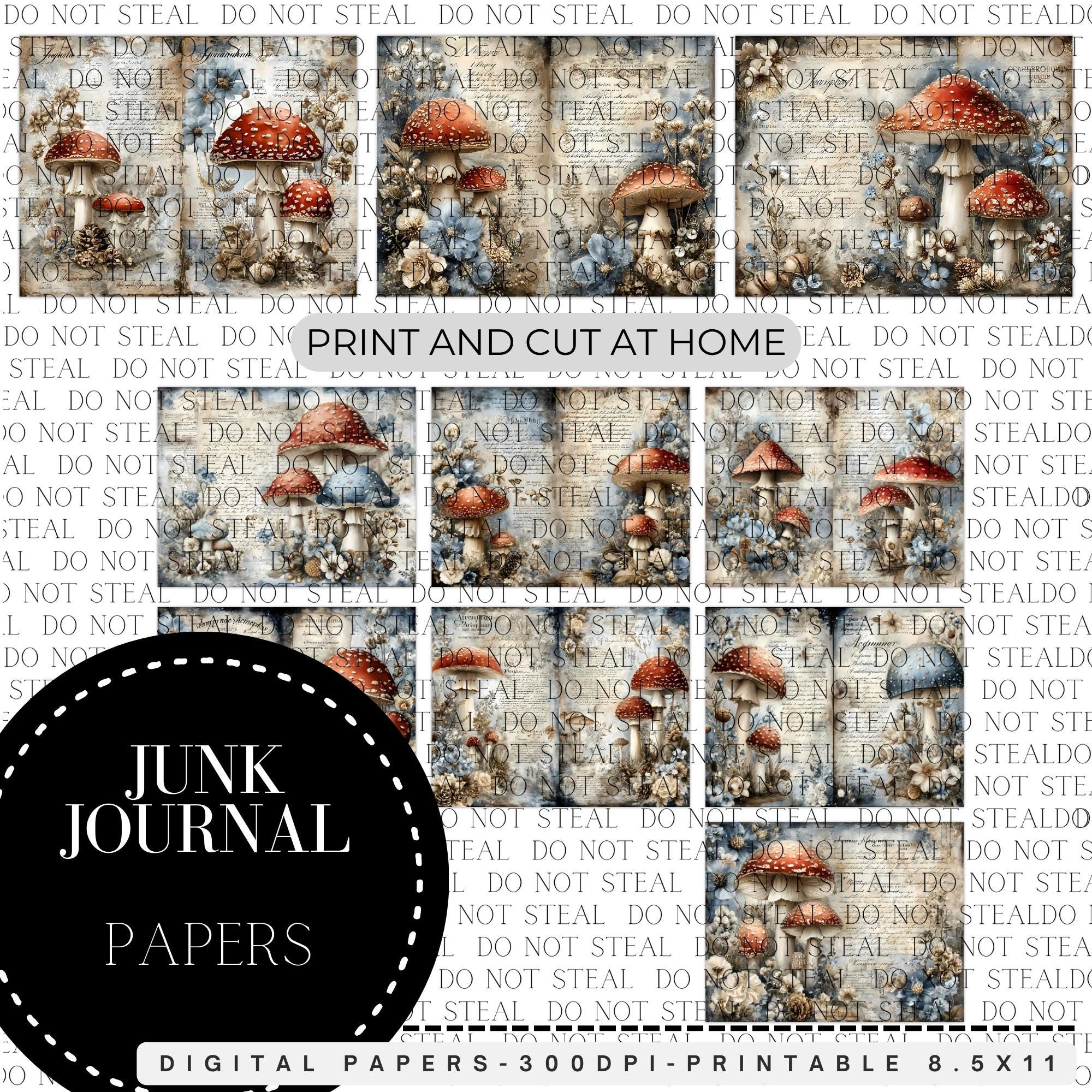 Vintage Mushroom Junk Journal Kit – 20 Printable Papers, Cottagecore ...