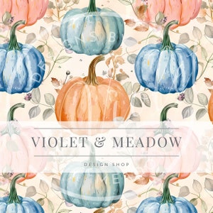Boho Kürbisse Musterdesign, digitale Aquarell Orange Kürbisse Vintage Kürbisse, Herbst Musterdatei für den kommerziellen Gebrauch,
