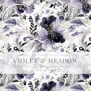 Soft Purple and Deep Purple Floral Seamless Pattern, Elegant Watercolor Flower Design, Pastel Botanical Pattern, Fabric Pattern