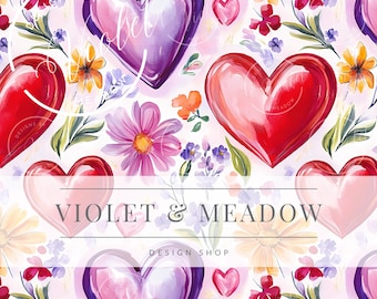 Coeurs sans couture |  Motif de répétition sans couture pour la Saint-Valentin, papier numérique sublimaton imprimable, motif de répétition sans couture pour l'impression sur tissu