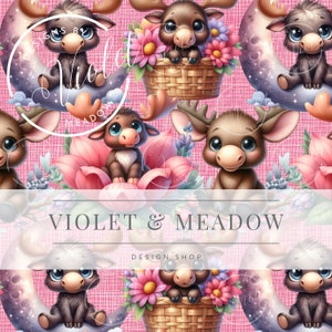 Musterdesign mit Elch und Blumen | Süßes nahtloses Wiederholungsmuster | Hintergründe | Druckbare digitale Datei