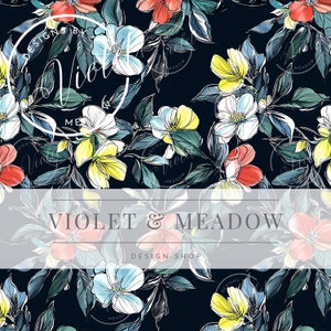 Sketchy Flowers Pattern | Seamless Patterns | Digital Download | Flower | Printable Digital Paper | Repeating Pattern | Fabric Printing
