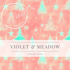 Simple Vintage Pink Christmas Trees  Seamless File Cute Repeating Pattern Christmas Fabric Design for Fabric Printing and Commercial Use