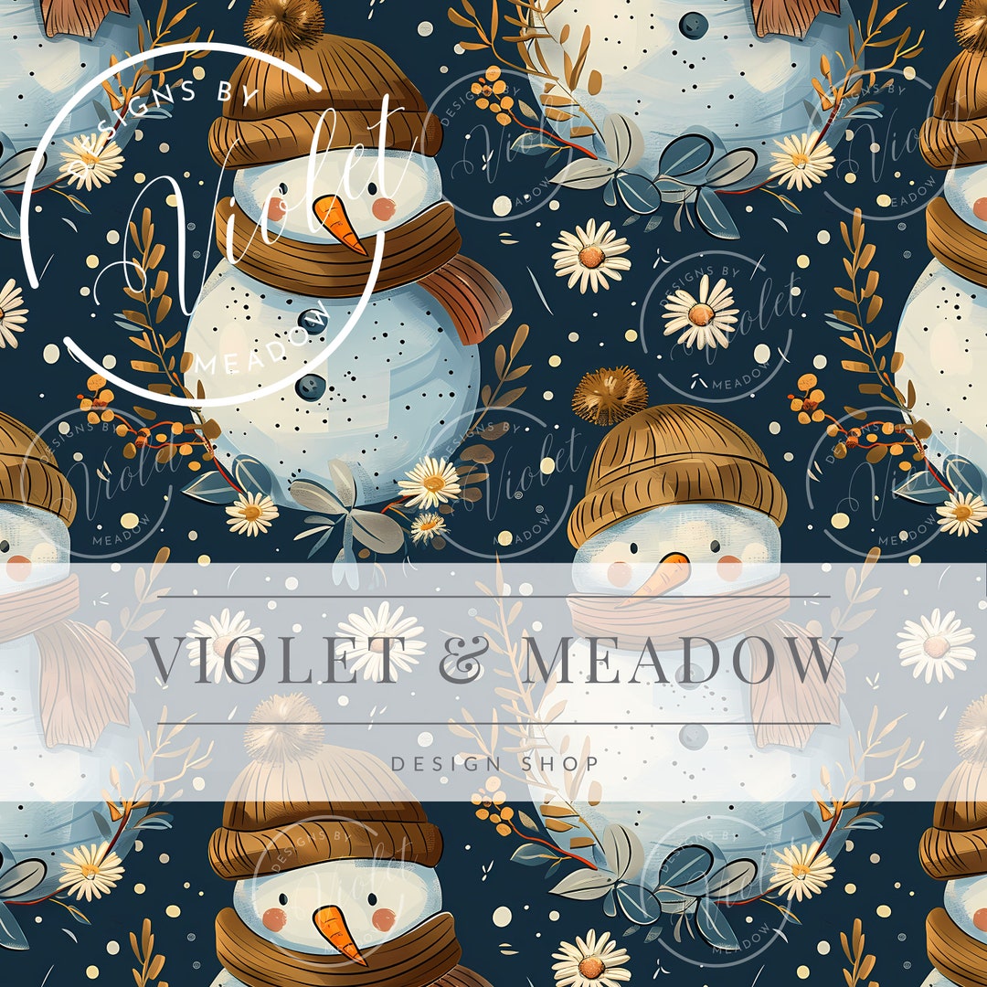 Blue Floral Snowman Seamless Pattern Repeating File for Fabric Snowman ...