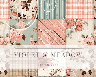 Diseño de patchwork floral estilo shabby chic: diseño de colcha cottagecore (descarga digital, JPG de 12 x 12 pulgadas)