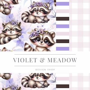 Mapaches florales / Patrón sin costuras / Descarga instantánea / Papel digital imprimible / Diseño de superficie / Sublimación / Patrón repetido / Paquete