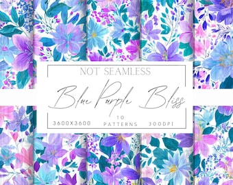 Purple Flowers, Preppy Flower Paper Pack | Floral Pattern | Summer flowers Digital Download | Printable Scrapbook Paper | Scrapbook Papers