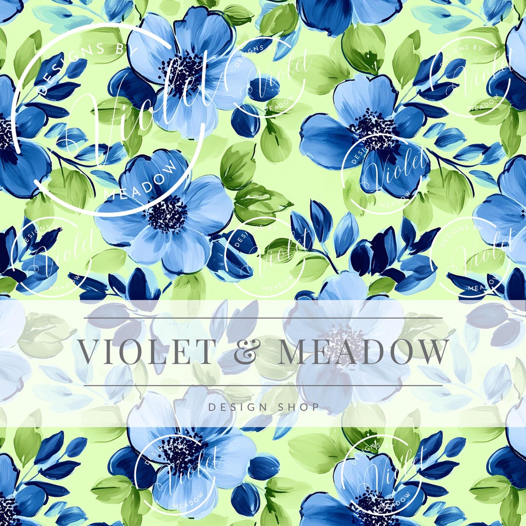 Seamless Blue Floral Pattern | Navy Flowers Pattern | JPEG Digital ...