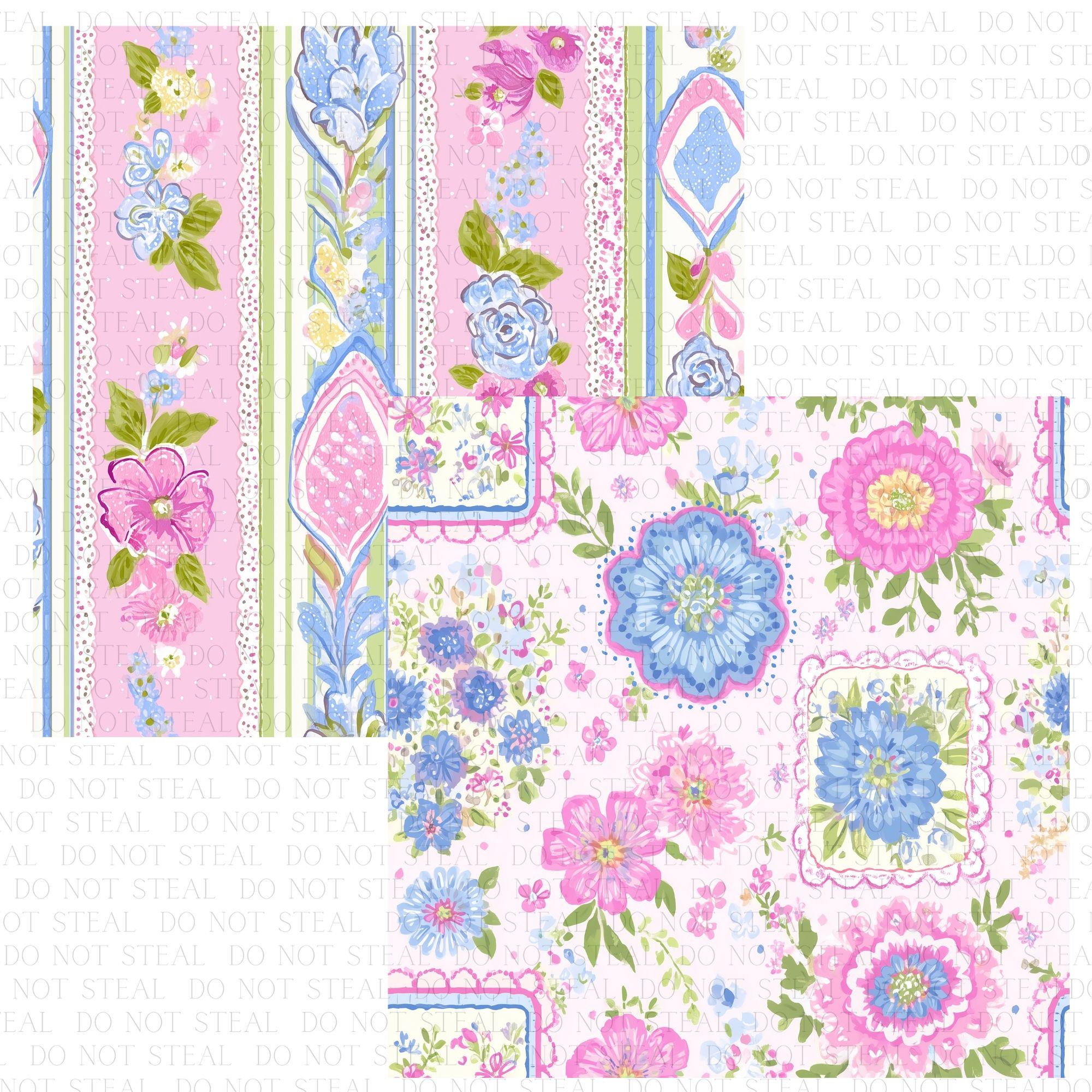 Blush Blue Floral Digital Paper Pack | Lace Seamless Pattern | Shabby ...