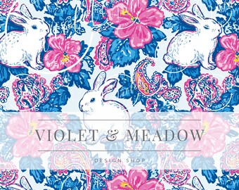 Pastel Toile bunny seamless pattern, rabbit seamless file, cute bunny paper, Easter bunny digital file,Easter seamless JPG