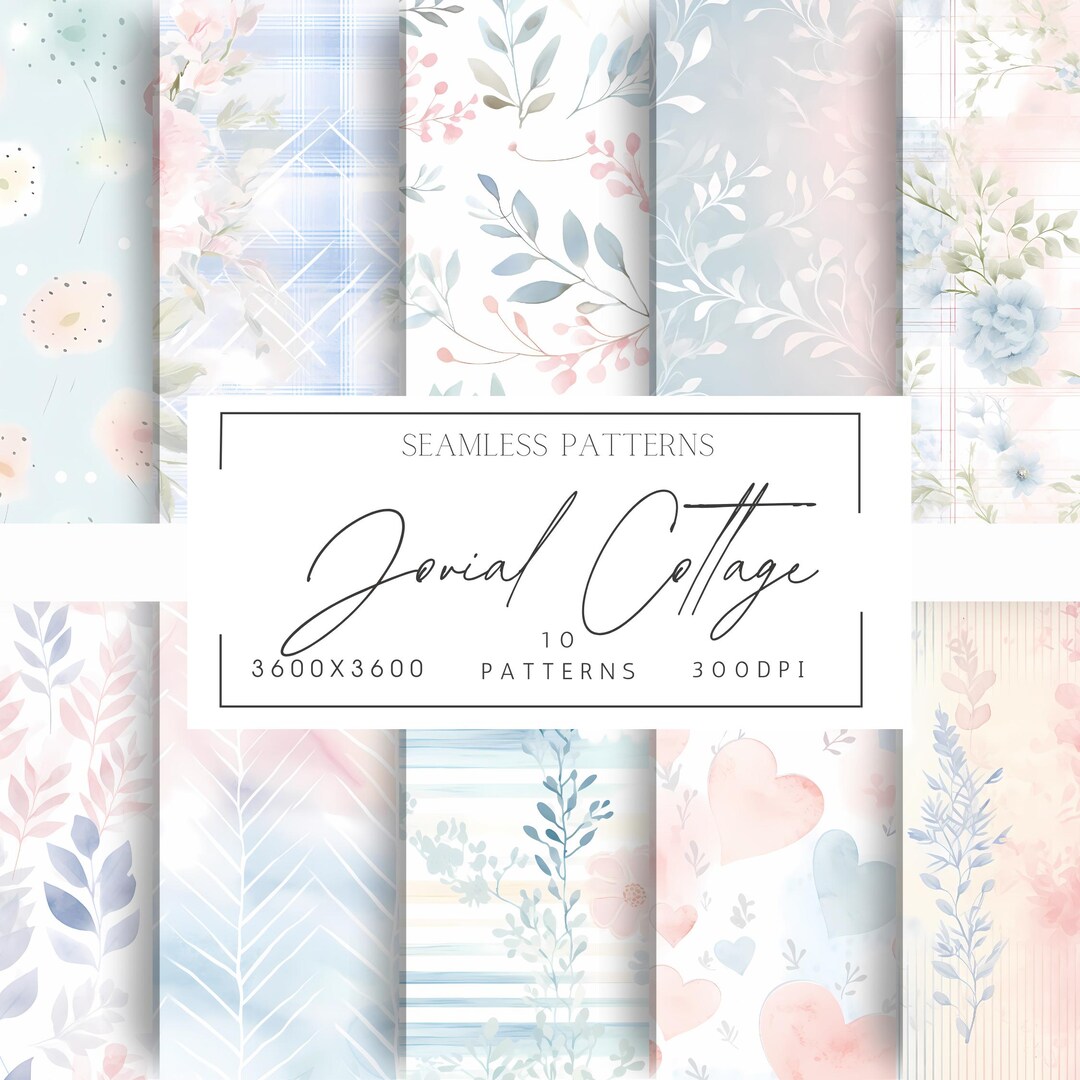 10 Watercolor Shabby Chic SEAMLESS Patterns, Pastel Floral JPEG Papers ...