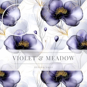 Purple and White Floral Seamless Pattern, Elegant Watercolor Flower Design, Pastel Botanical Pattern, Fabric Pattern