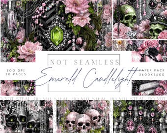 Gothic Digital Paper Pack, Dark Romantic Crystal Scrapbook Paper, Gothic Junk Journal Pages, Candle Backgrounds, Mixed Media Printable