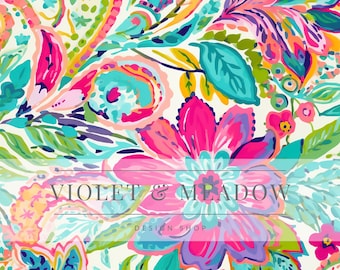 Preppy seamless pattern, preppy flowers, bright florals, seamless paisleys