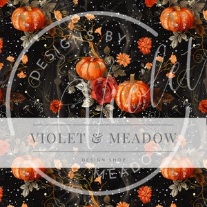 Boho Kürbisse Musterdesign, digitale Aquarell Orange Kürbisse Vintage Kürbisse, Herbst Musterdatei für den kommerziellen Gebrauch,