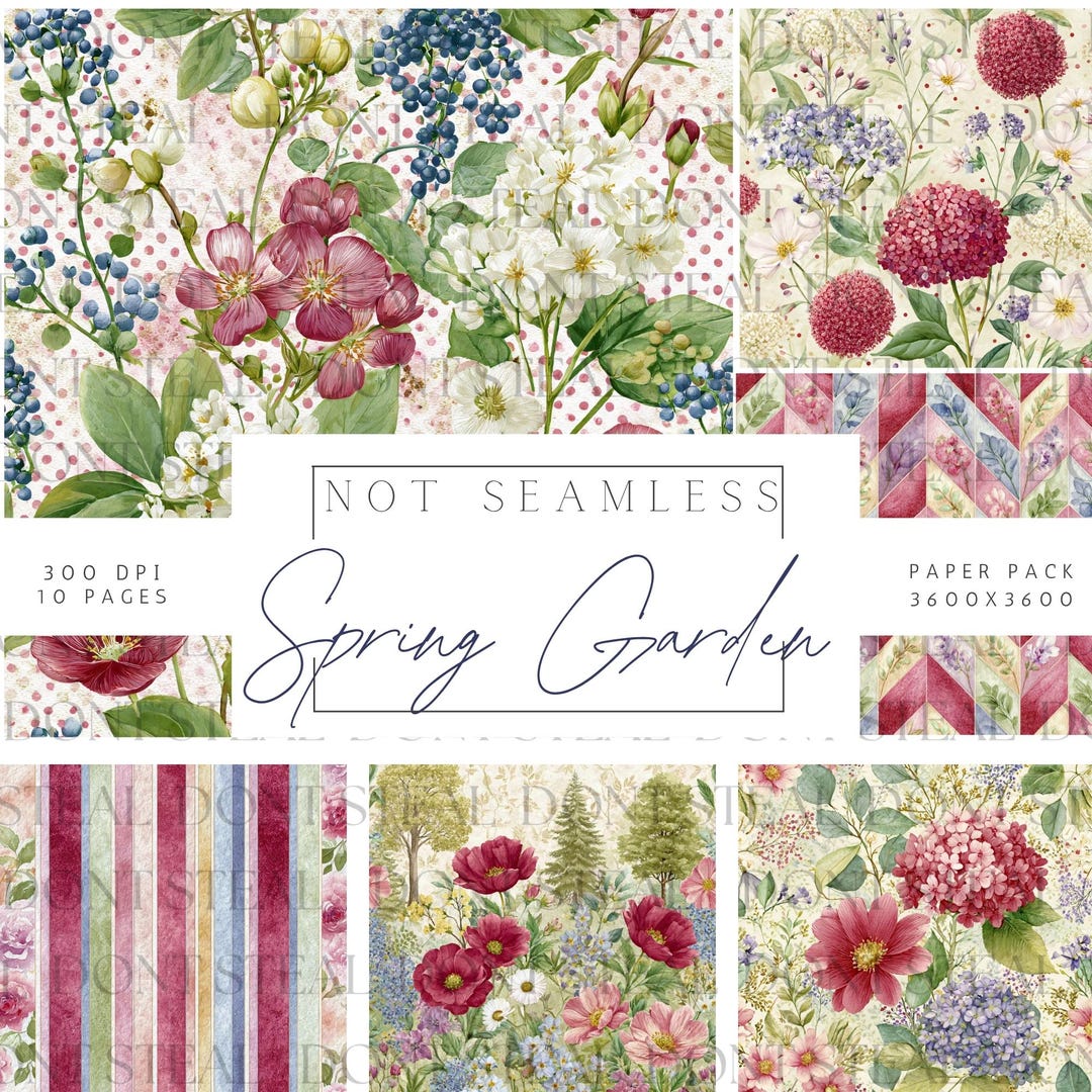 10 Watercolor Shabby Chic SEAMLESS Patterns, Vintage Floral JPEG Papers ...