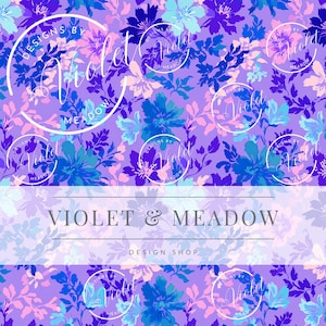 Seamless Summer Floral Pattern, Acrylic Floral Background, Purple flower pattern, Bright Preppy Summer Background