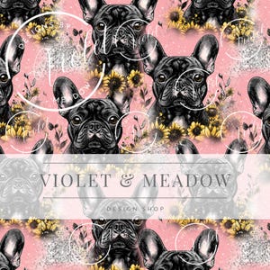 Sfondo senza soluzione di continuità con cane Frenchie, grazioso motivo floreale, carta da parati digitale con cane, motivo ripetuto di Yorkshire Terrier, carta da parati floreale