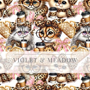 Cats and Coffee  | Seamless Pattern | Instant Download | Printable Digital Paper | Surface Design | Sublimation | Repeating Pattern Flower