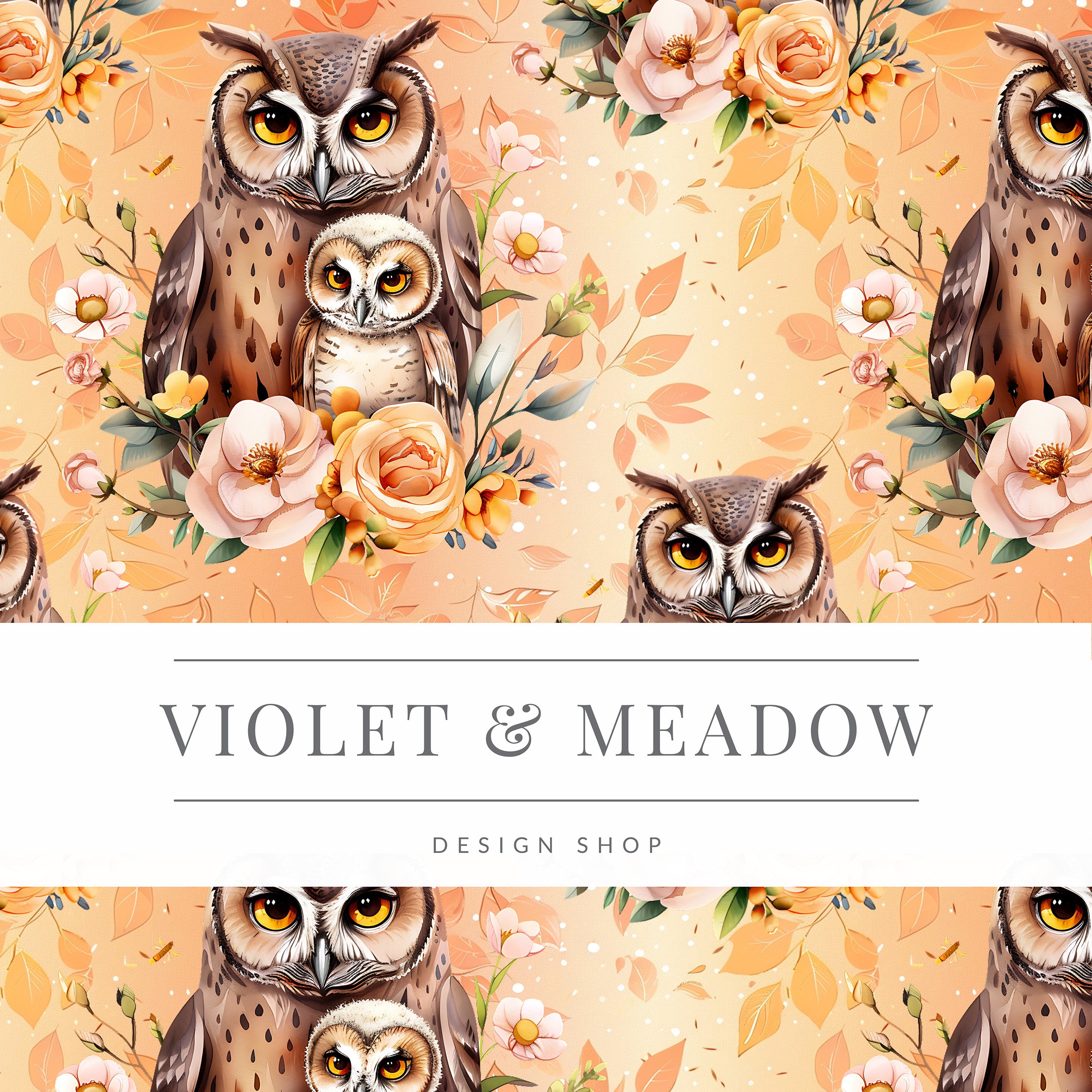 Cute Floral Owls | Seamless Pattern | Instant Download | Printable Digital | Surface Design | Sublim