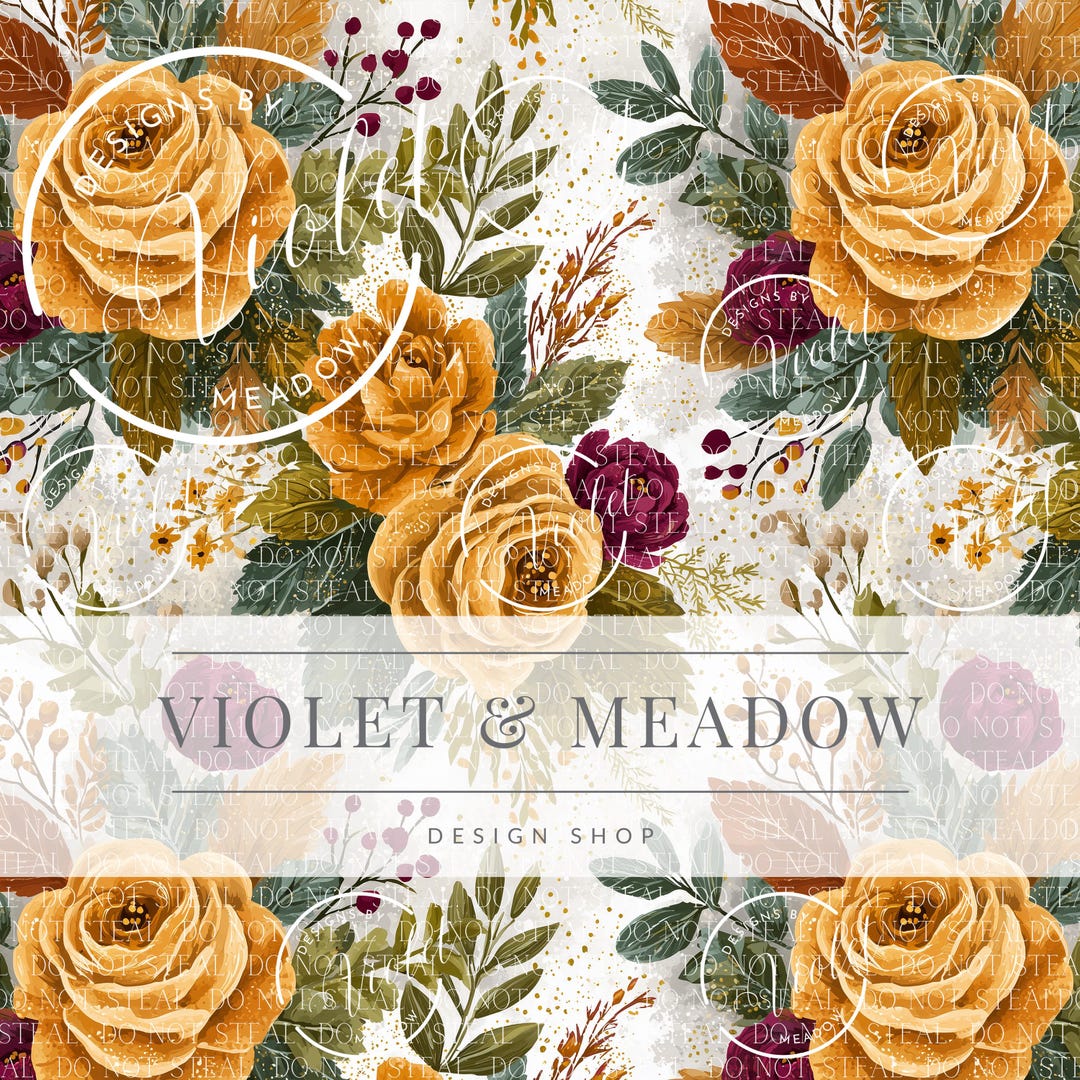 Fall Floral Seamless Pattern | Mustard Rose Botanical Digital Paper ...