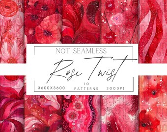 Abstract Red Floral Digital Papers, Red Backgrounds,  Watercolor Scrapbook Paper Pack, Printable Scrapbook paper