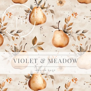 Pere modello senza soluzione di continuità / Frutta senza soluzione di continuità / Modello ripetuto senza soluzione di continuità / Carta stampabile per sfondi / Carta decorativa / Botanici primaverili