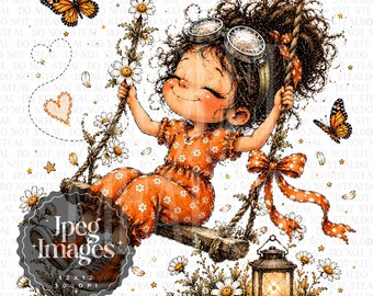 Whimsical Daisy Girl Clipart Bundle | Boho Wildflower Girl Art JPG | Cottagecore Spring Girl Clipart for Sublimation JPEG