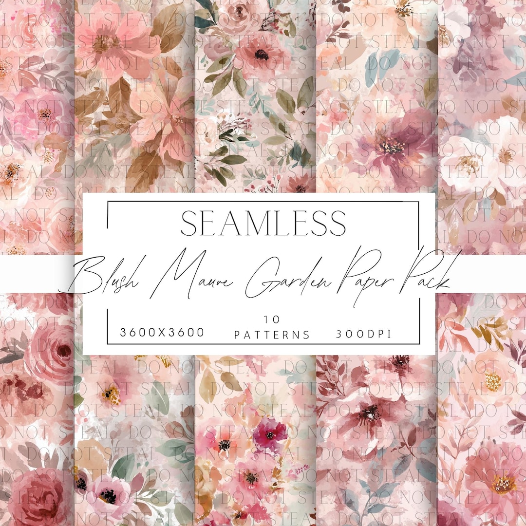 Blush Pink Floral Digital Paper Pack | Soft Watercolor Seamless Pattern ...
