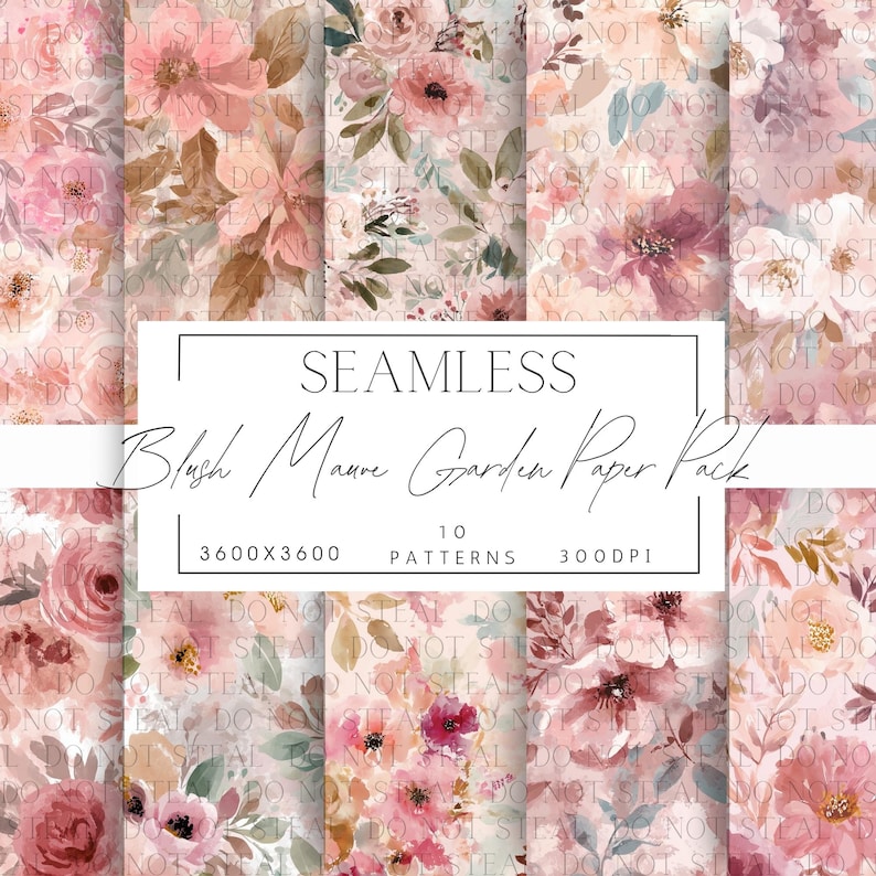 Blush Pink Floral Digital Paper Pack | Soft Watercolor Seamless Pattern ...