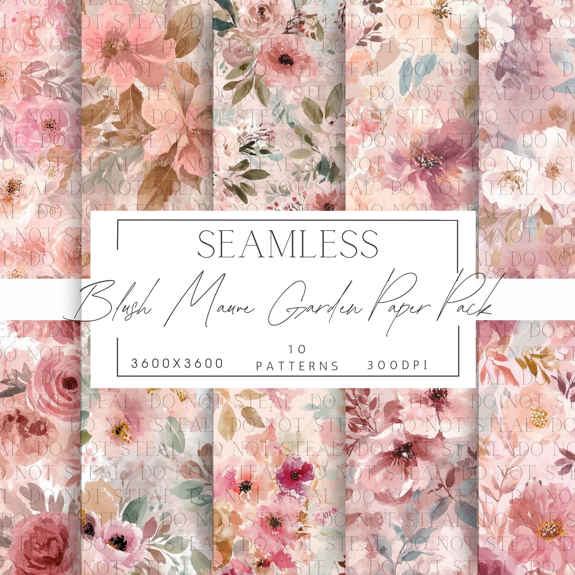 Blush Pink Floral Digital Paper Pack | Soft Watercolor Seamless Pattern ...