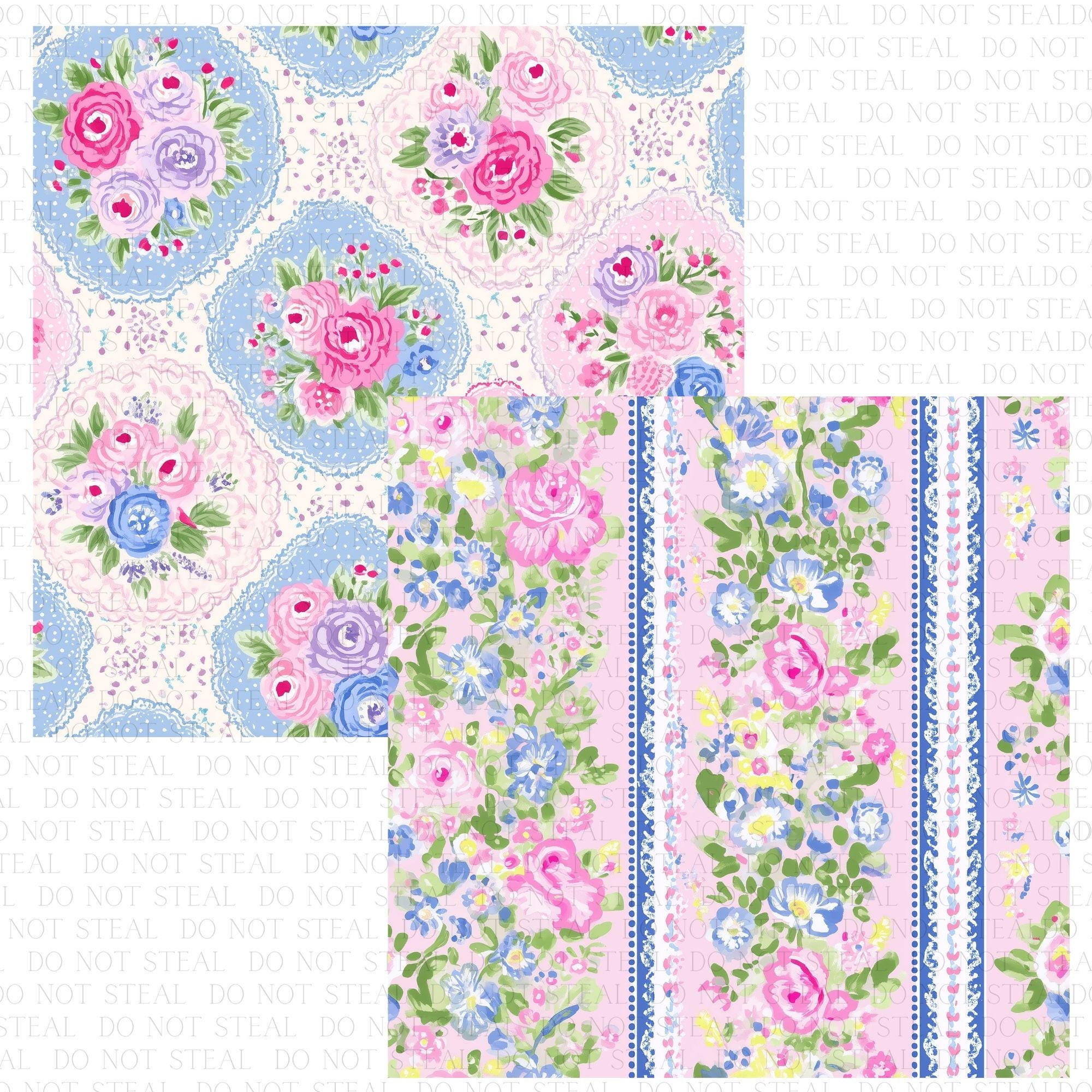 Blush Blue Floral Digital Paper Pack | Lace Seamless Pattern | Shabby ...