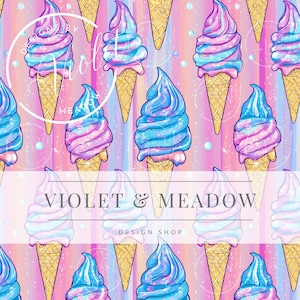 Seamless Ice Cream and Flowers Background, Cute Floral Pattern, Digital Floral Background Paper, Ice cream Repeat Pattern, Flower Wallpaper