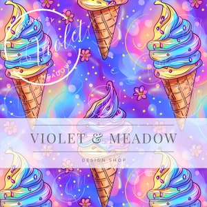 Seamless Ice Cream and Flowers Background, Cute Floral Pattern, Digital Floral Background Paper, Ice cream Repeat Pattern, Flower Wallpaper