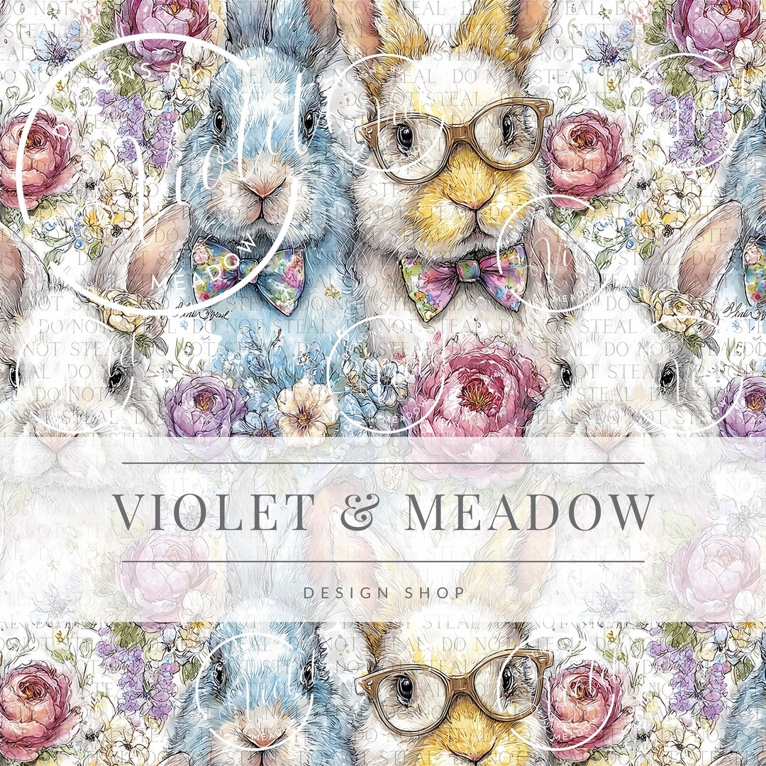 Kooky Rabbit Pattern Cute Bunny Seamless Pattern | Whimsical Rabbit Portraits With Florals ...