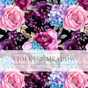 Pink and Purple Flowers | Flower | Cute Seamless Repeat Pattern| Backgrounds | Printable Digital Paper| Decorative Paper | Digital Floral