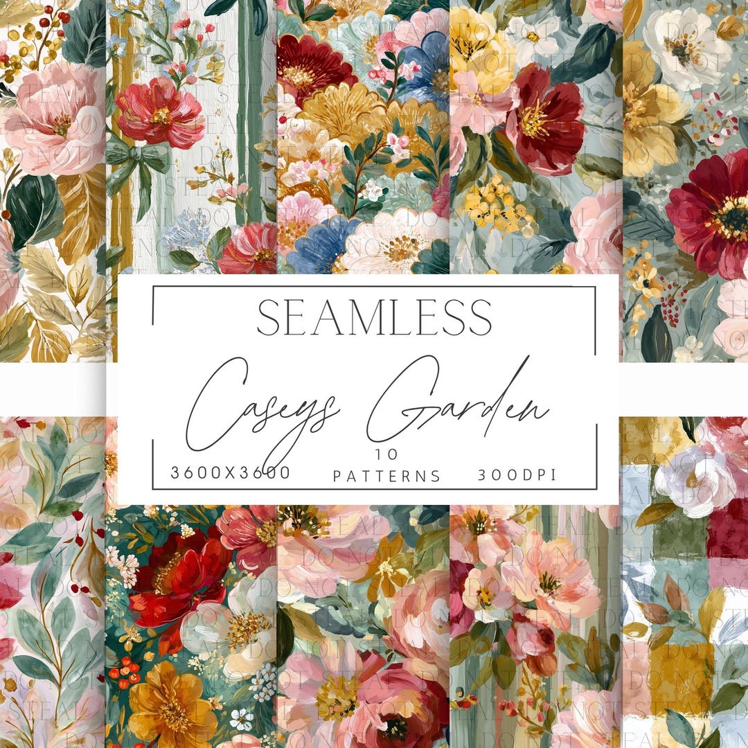 Seamless Boho Floral Pattern Pack | Meadow Garden | Vintage Cottage ...