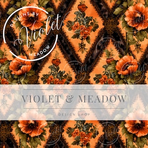 Patrón sin costuras de flores / Patrón naranja sin costuras / Flores de otoño / Papel digital imprimible / Flores silvestres / Patrón repetitivo para impresión en tela